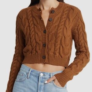 FRAME cropped knit cable cardigan